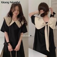 ราคา XIANG NIAN NI ชุดผู้หญิงสไตล์เกาหลี Big Bow Contrast สีตุ๊กตา Collar Dress (15102823959)