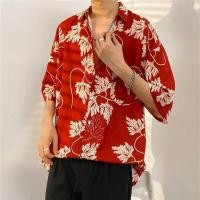 ราคา Suikone เสื้อแขนสั้นฮาวายคอวีสำหรับผู้ชายเสื้อเชิ้ตแขนสั้นมีกระดุมทรงหลวมเสื้อสงกรานต์ (21421959276)