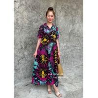 ราคา รวมชุดเดรสมัดย้อม ชุดเที่ยวทะเล เดรสเปิดไหล่ ชุดมัดย้อม สีสด ผ้ามัดย้อม มีหลายลาย (21281652416)