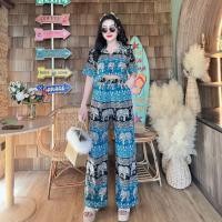 ราคา ชุดเซตผ้าไหมอิตาลีพิมพ์ลาย เสื้อหน้าสั้นหลังยาวกระดุมหน้า กางเกง (21771848112)