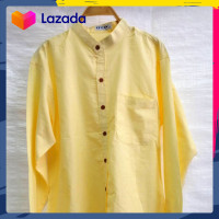 ราคา เสื้อเชิ้ตคอจีนผู้ชาย แขนยาว สีเหลืองอ่อน ผ้าอ๊อกฟอร์ด (19669316926)