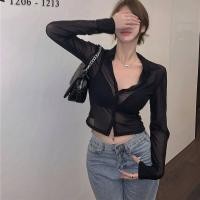 ราคา Lunashop เสื้อเชิ้ตแขนยาวผ้าตาข่ายซีทรูสุดเซ็กซี่สำหรับผู้หญิงเสื้อเชิ้ตกันแดดอเนกประสงค์สั้นสีดำ (21575387697)