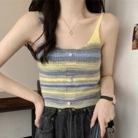 ราคา NICK สายรัดเสื้อนอกสำหรับผู้หญิงเสื้อชั้นในสายเดี่ยวถักลายทางสีรุ้ง Cewek Seksi หวานเสื้อเอวลอยฤดูร้อน (21597963790)