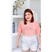 ราคา RN348 เสื้อลูกไม้สาวอวบ ฉลุลายหัวใจ รุ่นคอเหลี่ยมระบาย (21410377438)