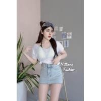 ราคา Bell เซ็ทบิกินนี่ เสื้อคลุมกล้าม ผ้าเรย่อน เสริมฟองน้ำ เสื้อคลุมมัดเอวแขนสั้น ผ้าสลาฟ้า (21497672622)