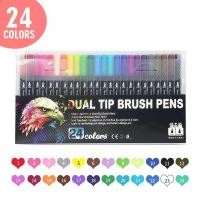 ราคา ปากกาเมจิก ปากกาสีน้ำ 2 หัว หัวพู่กัน หัวเส้นเล็ก สีสวยคมชัด เส้นชัดเจน 12 24 36 48 60 80 100 120 สี พร้อมส่งจากไทย (21433995256)