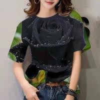 ราคา เสื้อสงกรานต์2567 เสื้อสงกรานต์ เสื้อลายดอก โนเบิลสีดำลายดอกกุหลาบพิมพ์เสื้อยืด แฟชั่นลายดอกไม้สบาย ๆ พิมพ์เสื้อยืดแขนสั้น เสื้อยืดสตรีสวยสง่างาม (21474586629)