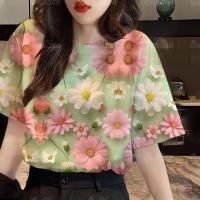 ราคา 2567เสื้อสงกรานต์ผู้หญิง เสื้อยืดลายดอกฤดูร้อน เสื้อลายดอกสงกรานต์เสื้อลายดอกสงกรานต์ (21442065326)