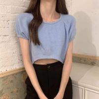 ราคา เสื้อครอปแขนสั้น ผ้าไหมพรม สีพาสเทล Y83 (21567802649)