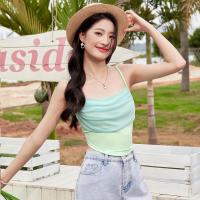 ราคา Branché เสื้อเบลาส์ชุดเล่นทะเลน่ารักพิเศษหญิงสีเขียว ฤดูร้อน ปาดไหล่ แขนกุด ฮาวาย สไตล์ไทย เสื้อกล้าม หลวม2403008830101 (21603077973)