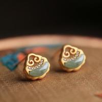 ราคา T B S925เงินสเตอร์ลิงหุ้มทองโบราณที่มีคุณภาพสูง Jadeite Ruyi 14พันทองต่างหูของผู้หญิงต่างหูโบราณ (16483966225)