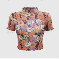 ราคา พร้อมส่งจากไทย เสื้อครอป แขนสั้น ผ้าซีทรู ผ้าโปร่ง ผ้าตาข่าย เสื้อลายดอก สงกรานต์ ขอบหยัก (21548457463)