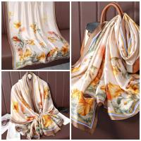 ราคา ผ้าพันคอแฟชั่น ผ้าคลุมไหล่ ผ้าคลุมไล่ผืนใหญ่ ผ้าพันคอ ผ้าไหมซาติน 180 90 ซม (21327124694)
