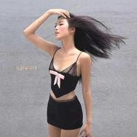 ราคา เซ็ท2ชิ้น เสื้อสายเดี่ยวแต่งลูกไม้ มีโบว์นารักๆ พร้อมกระโปรงเอวต่ำ สไตล์สาวเวียดนาม (21352985851)