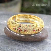 ราคา KKG 90991 กำไลข้อมือ กำไรชุบเงิน กำไลลายฉลุ กำไลปั่มลายรมดำ กำไล ปั้มลาย ดอกจิก งดงาม ขนาด 16 cm วินเทจ (15857773593)