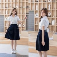 ราคา กระโปรงนักศึกษา กระโปรงพลีทสีกรมจีบเล็ก ผ้าหางกระรอก (12685371567)