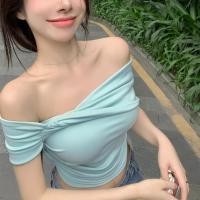 ราคา BRANCHÉ S L ขาว สีดำ เสื้อคนอวบ เสื้อยืด แขนสั้น เสื้อรัดรูป ผู้หญิง เอวลอย เปิดไหล่ สไตล์เกาหลี 231206026 (21295923490)