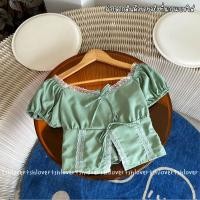 ราคา พร้อมส่ง 7 สี มีซับใน ครอปแขนตุ๊กตา ครอปแต่งลูกไม้ เสื้อเวียดนาม ครอปลูกไม้ผ่าหน้า (21501490504)