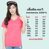 ราคา เสื้อยืดสีพื้น คอวี แขนสั้น ทรงตรง สีโอโรส ใส่ได้ทั้งหญิง ชาย คอทตอน100 (4941994114)