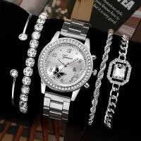 ราคา นาฬิกาผู้หญิงนาฬิกาควอทซ์อะนาล็อกแบบกลมสายสแตนเลสสำหรับผู้หญิงกำไลพลอยเทียมเรียบง่าย (21431087378)