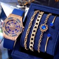 ราคา นาฬิกาหรูสีน้ำเงินสำหรับผู้หญิงนาฬิกาควอตซ์สายนาฬิกาข้อมือหนังเรียบง่ายลำลองหน้าปัดเพชรเทียมทรงกลม (21431367117)