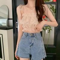 ราคา สายเดี่ยวผูกไหล่ จั๊มเอว ทรงครอปเอวลอย เเต่งระบาย (21441658895)