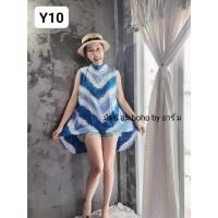 ราคา ถูกที่สุด เสื้อมัดย้อมคอเต่า แขนกุด กระดุมหลัง ผ้าพริ้ว ลายสวยๆ สียีนส์อ่อน (21400036551)
