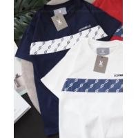 ราคา พร้อมส่ง เสื้อยืดสีพื้น ผ้าตัดต่อ คอตตอนนิ่ม งานปักโลโก้ cc oo แขนสั้น คอกลม (20930948512)