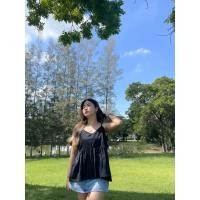 ราคา Alice เสื้อสายเดี่ยวคอวีผูกโบว์ชายระบายผ้าฝ้าย (21190043756)