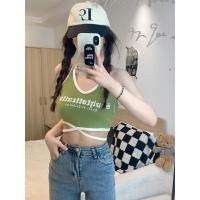 ราคา เสื้อกล้ามสายเดี่ยวแฟชั่นวินเทจสไตล์อเมริกันสีแดงเสื้อชั้นในสตรีฤดูร้อนเสื้อกล้ามริมทะเลแบบสั้นเสื้อยืด (21725074477)