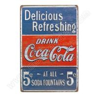 ราคา ป้ายสังกะสีวินเทจ Delicious Refreshing Drink Coca Cola ขนาด 20x30 ซม (110237029)