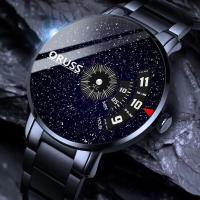 ราคา Original stainless steelleather luxury fashion waterproof black watch mens luminous Korean version quartz Swiss watch (21031631298)