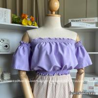 ราคา พร้อมส่ง 26 สี ปาดไหล่แขนสั้น ครอปเปิดไหล่ เสื้อปาดไหล่แขนสั้น สม็อคปาดไหล่ (21497740481)