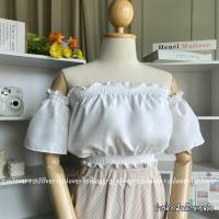 ราคา พร้อมส่ง 26 สี ปาดไหล่แขนสั้น ครอปเปิดไหล่ เสื้อปาดไหล่แขนสั้น สม็อคปาดไหล่ (21429085680)