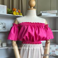 ราคา พร้อมส่ง 26 สี ปาดไหล่แขนสั้น ครอปเปิดไหล่ เสื้อปาดไหล่แขนสั้น สม็อคปาดไหล่ (21497740485)