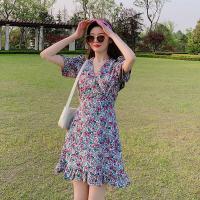 ราคา ชุดลายดอกไม้ เดรสสั้นลายดอกไม้สีม่วง ชุดเดรสกระโปรงลายดอกไม้สีน้ำเงิน ชุดเดรสกระโปรง (18111764907)