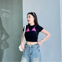ราคา เสื้อครอปแขนสั้น สกรีน บราเซีย ผ้าเรย่อน พร้อมส่ง (21472647228)