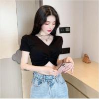 ราคา เสื้อครอปไหมพรมไขว้หน้า เสื้อแขนสั้น สไตล์เกาหลี โชว์เอวสุดเซ็กซี่ S013 (19557683123)
