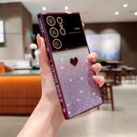 ราคา Samsung mobile phone case electroplating transparent large window side love glitter mobile phone case suitable for Samsung S24 ULTRA suitable for Samsung S24 (21548568288)