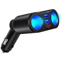 ราคา LED Car Charger 12V 24V 3 1A Digital Display Dual USB Charger 2 Way Car Socket Adapter 110 Rotation Converter Adapter (20891070519)