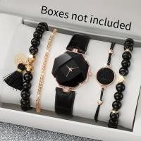 ราคา Kegllect 5ชิ้น ชุดนาฬิกาผู้หญิงรูปหลายเหลี่ยมแบบลำลองนาฬิกาควอตซ์อนาล็อกนาฬิกาและกำไลข้อมือหนัง PU (21526787822)
