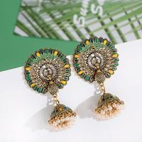 ราคา ชาติพันธุ์ Big Round นกยูงอินเดียโบราณต่างหู Jhumka ผู้หญิง Vintage Bohemian Retro Pearl ระฆังติดพู่ตุ้มหูธิเบต (8312106730)