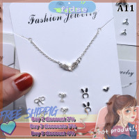 ราคา FJ สร้อยคอจี้เพทายสุดอินเทรนด์สไตล์เกาหลีพร้อมตุ้มหู4คู่ชุดเครื่องประดับแฟชั่นต่างหูห่วงโซ่สีเงินแบบเรียบง่าย (21430444475)