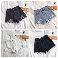 ราคา กางเกงยีนส์ ขาสั้น ผู้หญิง ดำฟอกฟอกขาวดำยีนส์ (21545750572)