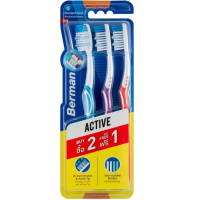 ราคา แปรงสีฟัน เบอร์แมน ออพชั่น 1 ซอฟท์ แอ็กทีฟ มีเดียม ไวทัล ซอฟท์ คอมพลีท เอ็กซ์ตร้าซอฟท์ นุ่ม นุ่มปานกลาง นุ่มพิเศษ แพ็ก 3 คละสี BERMAN TOOTHBRUSH PACK 3 Assorted colors (21350850425)