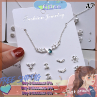 ราคา FJ สร้อยคอจี้เพทายสุดอินเทรนด์สไตล์เกาหลีพร้อมตุ้มหู4คู่ชุดเครื่องประดับแฟชั่นต่างหูห่วงโซ่สีเงินแบบเรียบง่าย (21430444471)