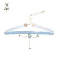 ราคา สร้อยแบบติดคอสีฟ้าวิสคอลเครื่องประดับแฟชั่นแนวเกาหลีสร้อยคอแบบโช้คเกอร์ (13428691280)