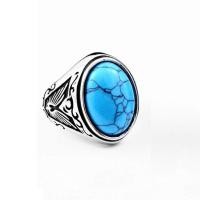 ราคา แหวนผู้ชายวินเทจเงินไทเทเนียมเครื่องประดับแฟชั่นแหวนหินสีดำเทอร์ควอยส์ (19809749445)