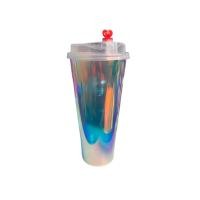 ราคา 10ใบ แก้วน้ำสีรุ้ง แก้วพลาสติก PP สีสวย ทรงสลิม พลาสติกอย่างหนา 12 16 22 ออนซ์ (16871394574)