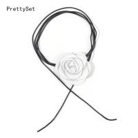 ราคา สร้อยคอลูกไม้สำหรับผู้หญิงขี้ผึ้งเชือกโซ่สร้อยคอโช้กเกอร์สีดำลายดอกคาเมลเลีย (20820050691)